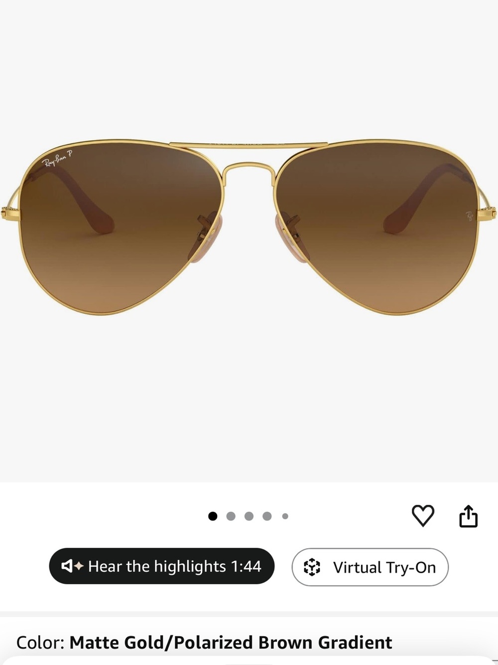Ray-Ban Polarized Gold Frame Brown Gradient Aviator Sunglasses - Classic Metal - Picture 2 of 7